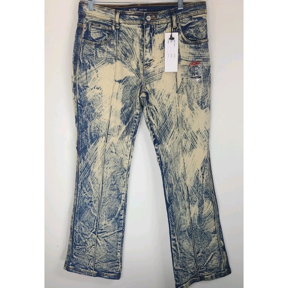 Revolt Jeans‎ Womens 15/16 Acid Wash Flare Jeans High Rise Stretch Y2K NWT - Picture 2 of 5
